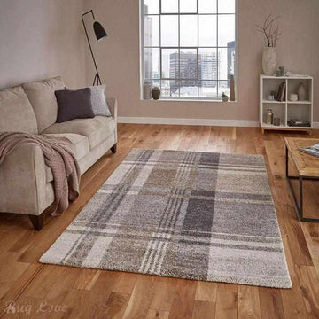 Elegant 4892 Modern High-Density Tartan Check Beige/Grey Rug-Think Rugs-Rug Love - The Most Loved Rug Store